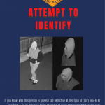 Delaware State Police “Attempt to Identify” flyer featuring three surveillance images of a hooded person. The flyer asks anyone who can identify the person to contact Detective M. Kerrigan at (302) 365-8487 or submit a tip to Delaware Crime Stoppers.