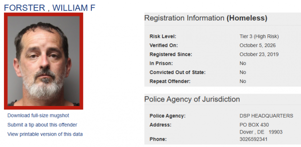 William Forster Sex Offender Screenshot - Homeless